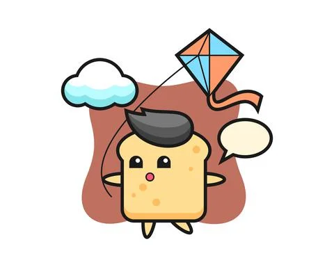 Bread mascot illustration is playing kite Stock Illustration