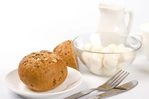 Bread, milk and mozzarella Stock Photos