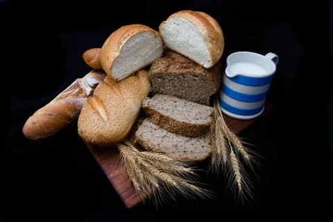 Bread, Milk and Wheat. Stock Photos