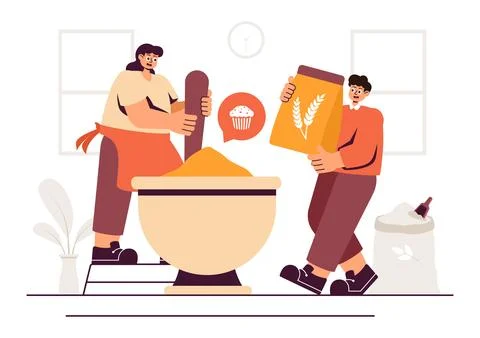 Bread Mill Vector Illustration featuring Wheat Sacks, Assorted Breads, and .. イラスト素材
