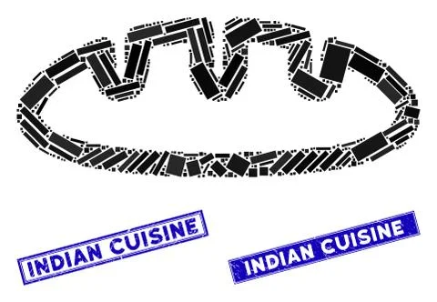 Bread Mosaic and Scratched Rectangle Indian Cuisine Watermarks Stock Illustration