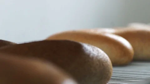 Bread Moving On Rollers Close Up Stock Footage 90122224