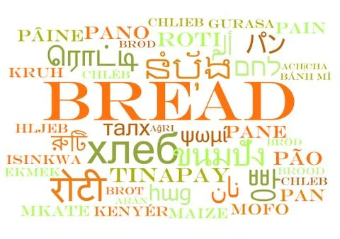 Bread multilanguage wordcloud background concept Stock Illustration