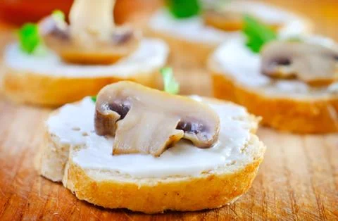 Bread with mushroom Stock Photos
