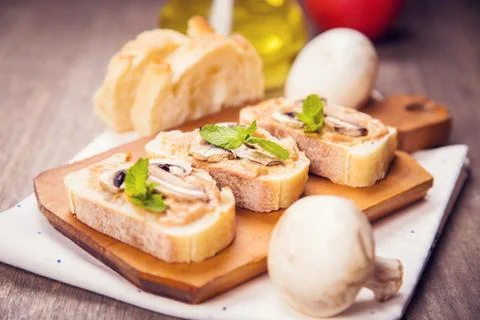 Bread with mushrooms Stock Photos