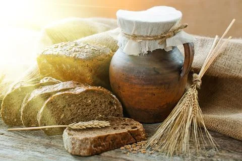 Bread on old background Stock Photos