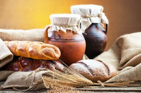 Bread on old background Stock Photos