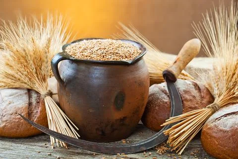 Bread on old background Stock Photos