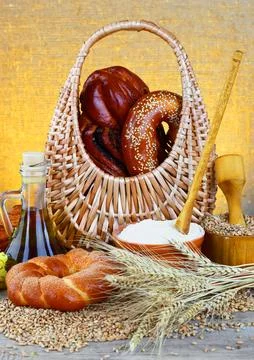 Bread on old background Stock Photos