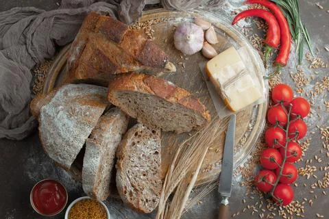 Bread on old background Stock Photos