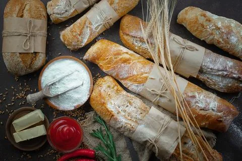 Bread on old background Stock Photos