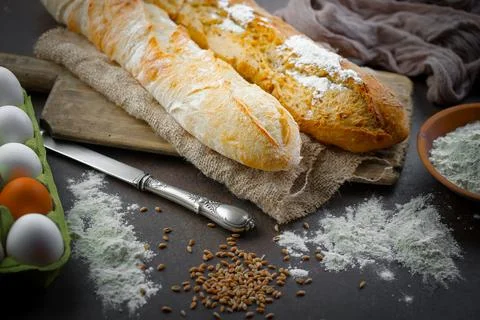 Bread on old background Stock Photos