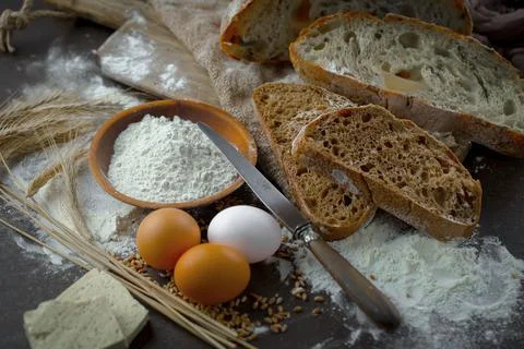 Bread on old background Stock Photos