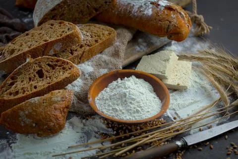 Bread on old background Stock Photos