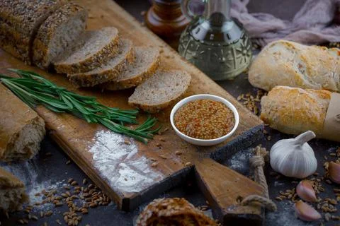 Bread on old background Stock Photos