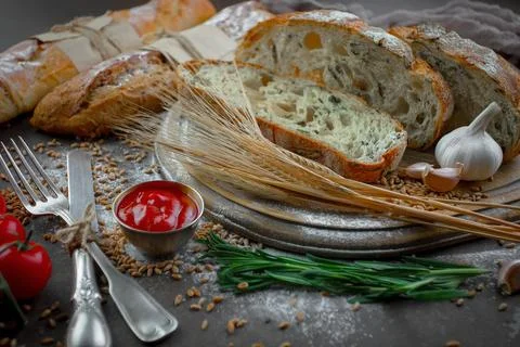 Bread on old background Stock Photos