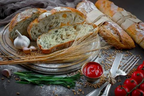 Bread on old background Stock Photos