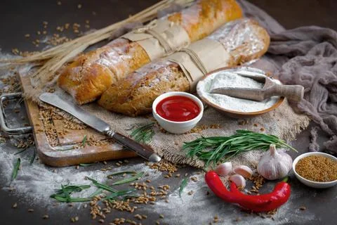 Bread on old background Stock Photos