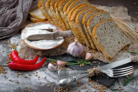 Bread on old background Stock Photos