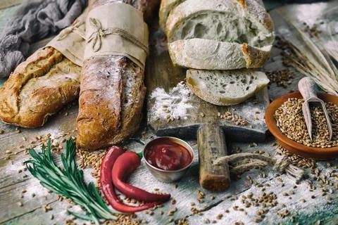 Bread on old background Stock Photos