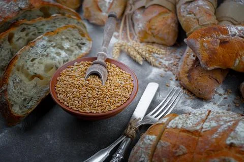 Bread on old background Stock Photos