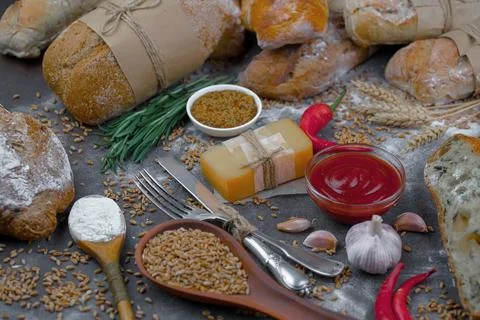 Bread on old background Stock Photos