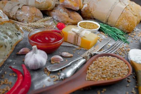 Bread on old background Stock Photos