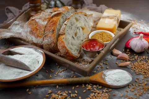 Bread on old background Stock Photos