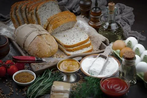 Bread on old background Stock Photos