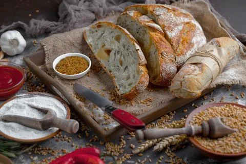 Bread on old background Stock Photos