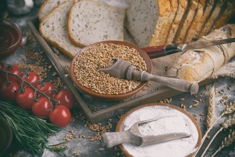 Bread on old background Stock Photos
