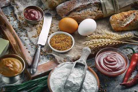 Bread on old background Stock Photos