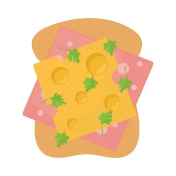 Bread with one piece of jamon and cheese in the top of it Stock Illustration
