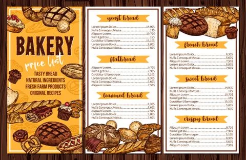 Bread, pastry and bakery vector menu Illustrazione stock