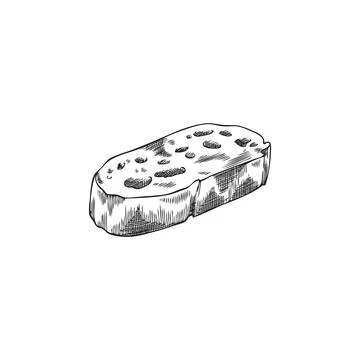 Bread pastry slice vector sketch, engraved hand drawn wheat bread bakery piece 스톡 일러스트
