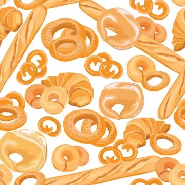 Bread pattern. Grain food seamless background. different cuisine set 스톡 일러스트