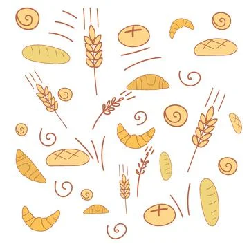 Bread pattern of spikelets and bread products Illustrazione stock