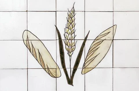 Bread patterned tiles, detail of a decoration on a wall Stock Photos