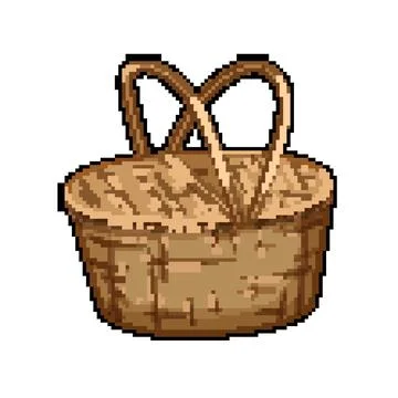 Bread picnic basket pixel art vector illustration Stock Illustration