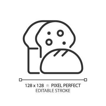 Bread pixel perfect linear icon Stock Illustration