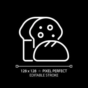 Bread pixel perfect white linear icon for dark theme Stock Illustration