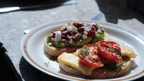 Bread pizza on plate Stock Footage 94884724