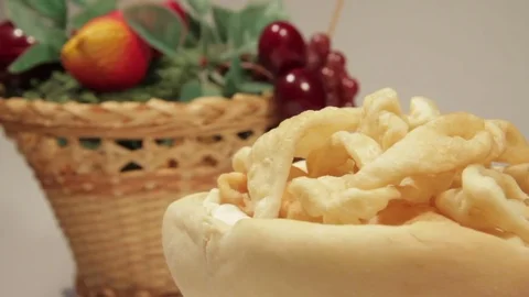 Bread plate and savory donuts. Stock Footage 70563441