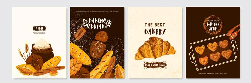 Bread poster background set vector illustration with bakery products and fresh Stock Illustration