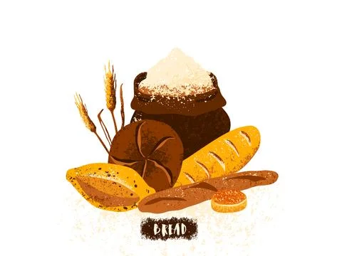 Bread poster background vector illustration with bakery products and fresh Stock Illustration