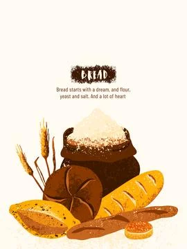 Bread poster background vector illustration with bakery products and fresh Stock Illustration