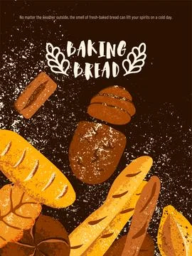 Bread poster background vector illustration with bakery products and fresh Stockillustratie