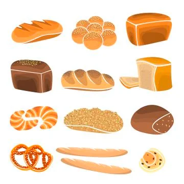 Bread product set. Bakery shop elements and bakery showcase. Bakery items i.. Illustrazione stock