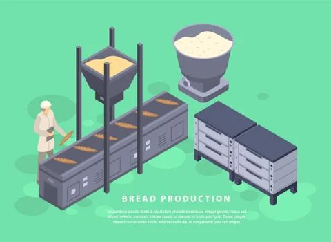 Bread production concept banner, isometric style Stock Illustration