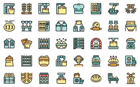 Bread production icons set vector flat Stock Illustration